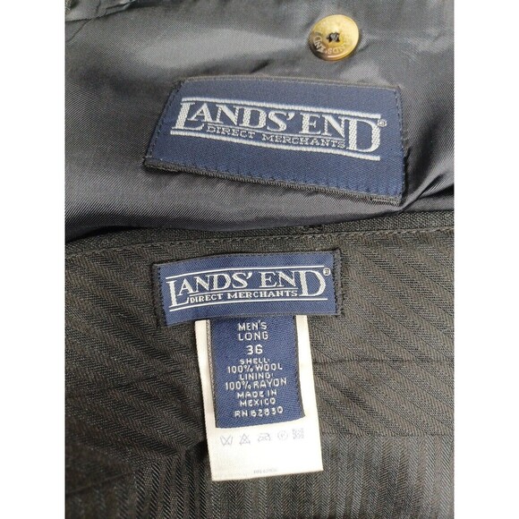 Lands End Mens Charcoal Black Pinstripe Wool Suit Sz 42L Pants 36 - Picture 8 of 11